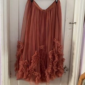 Anthropologie Terracotta Ruffle Midi Skirt
